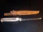 Vintage Schrade USA Uncle Henry # 167 Fillet Knife - Leather Sheath -Bone Handle