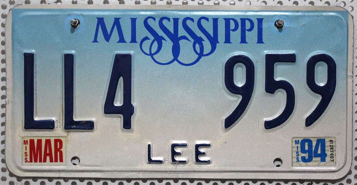 Mississippi Nummernschild USA Kennzeichen 1994 US License Plate Auto Schild LEE Mississippi Nummernschild USA Kennzeichen 1994 US License Plate Auto Schild LEE