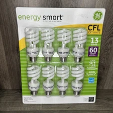 GE Bulbs Soft Light 8 Pack CFL 13 Watt 60 Watt Replacement 825 Lumens  31064 NEW