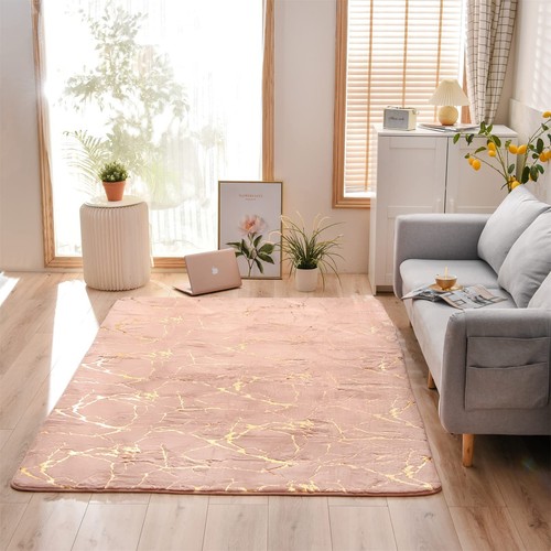 Aimuan Pink Rug Soft Gold Marble Metallic Glitter Area Rug Nursery for Prince... - 第 4/8 張圖片