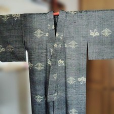 Boro Japanese Kimono Aged Textile Robe Diamond Pattern Geometric Design Japan