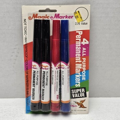 Vintage Magic Marker 4 Pack Red Black Blue USA Permanent Waterproof Markers NOS 