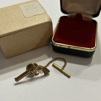 #ad Vintage Colt Python .357 Magnum Gold Filled Tie Tack With Box Colt Collectors $22.49