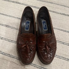 Bragano Men's Brown Woven Leather Tassel Handmade Loafers Casual Shoes