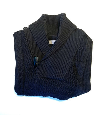 VG black knit Sean John mens cowl neck fishermans sweater S NICE