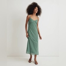 Madewell Layered Slip Midi Dress Women's size 6 Green NEW