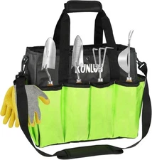 KUNLUN Gardening Tote Bag, Garden Tool Bag with 14 Pockets & Black+Green 
