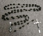 BEAUTIFUL DK Brown 30" Acrylic Italiàn Rosary With Oblong Beads And Silvertone. — photo 1