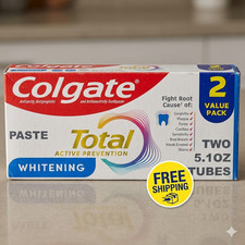 Colgate Total Whitening Toothpaste Paste, 5.1 oz, 2 Pack, Fluoride Antibacterial 1.01 per gallon
