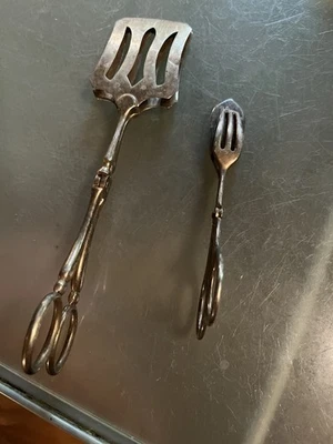 Paire de service en argent massif, fourchette à gâteau et hors d’œuvres - Photo 1/3