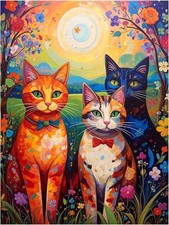 Tile Mural Cute Cats Whimsical Colorful Animal Kitchen Shower Art Backsplash