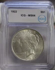 1922 US Peace Silver Dollar $1 ICG MS64