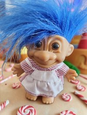Russ Candy Stripe Troll Nurses Aide 5 In Blue Hair Brown Eyes Vintage 90s Mint