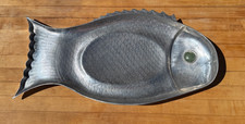 FABELHAFTE VINTAGE 1975 ARTHUR COURT ALUMINIUM FISCHPLATTE MIT ACHAT STEINAUGE