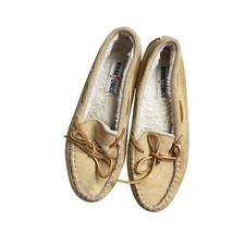 Minnetonka Light Tan Leather Lace Classic Fur Lined Moccasin Size 9