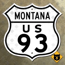 Montana US Highway 93 route shield road sign Missoula Kalispell 1955 12x12