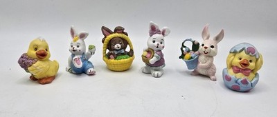 LOT of 6 Easter Bunny Rabbit Duck  2  Figurines-1980 s Miniature Decoration