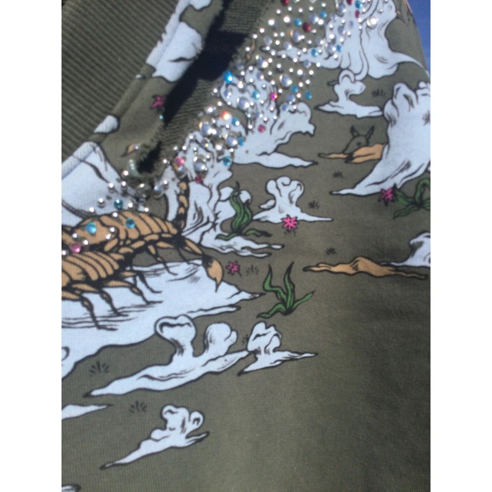 Opening Ceremony Womens Sweatshirt Size S Green Beaded Asian Thrashed Leisure - Image 2 of 4