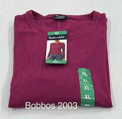 Splendid Women's Ribbed Crew Neck Long Sleeve Tee, Pink, Size XL