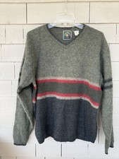 Vintage Lake Harmony Striped Knit Sweater Wool & Nylon USA made chunky grandpa L