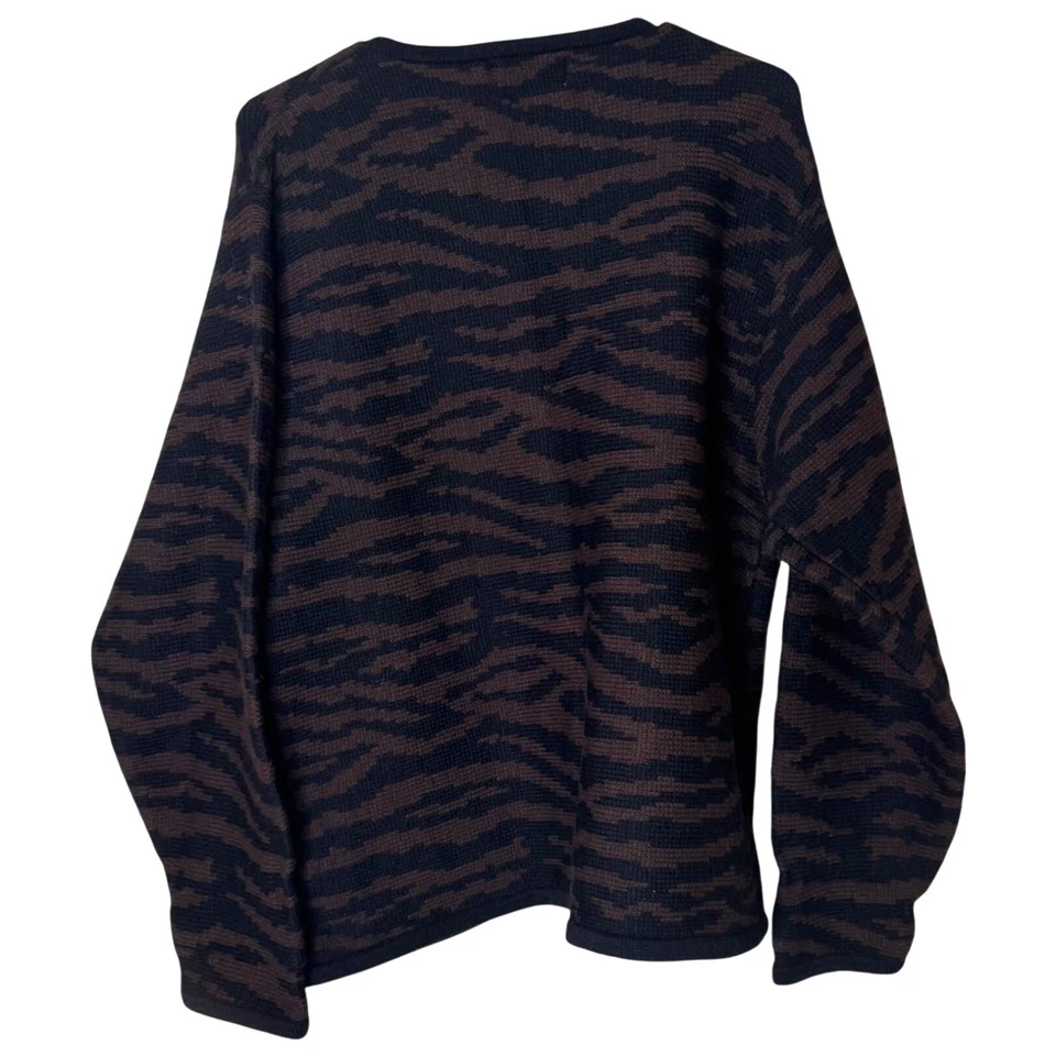 Cárdigan Tejido Vintage XL Tigre Rayas Marrón Negro Cierre Rana Corea Boho Años 90 Foto 2 de 4