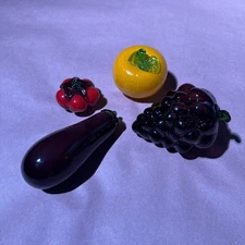 Vintage Retro Lot of Large Murano Style Art Glass Fruit Set Hand Blown Detailed
