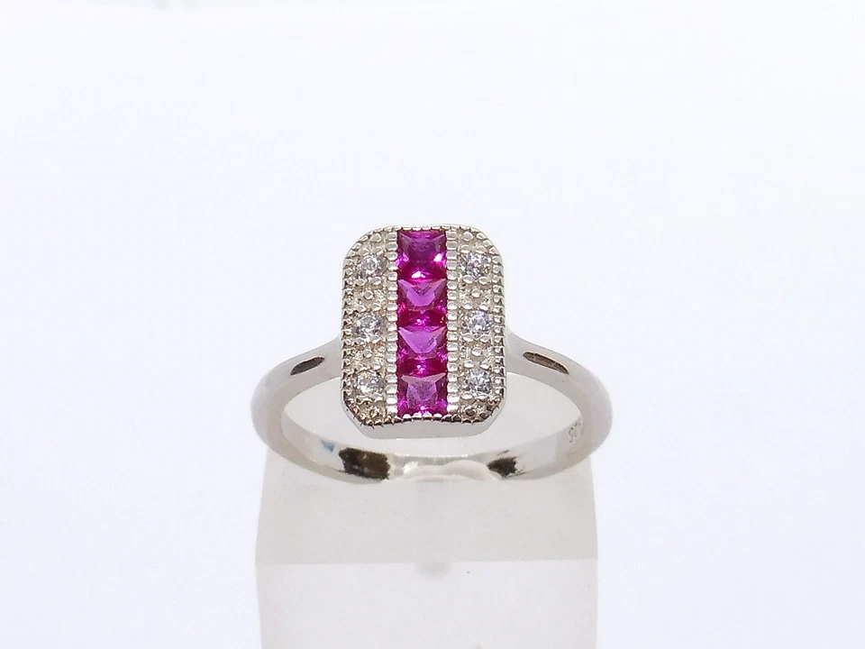 Ladies Art Deco Style Fine 925 Sterling Silver Sapphire & Ruby Cocktail Ring - Image 4 of 4