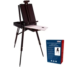 U.S. Art Supply Coronado Black Cherry Wooden Easel French Style Field Box Tripod