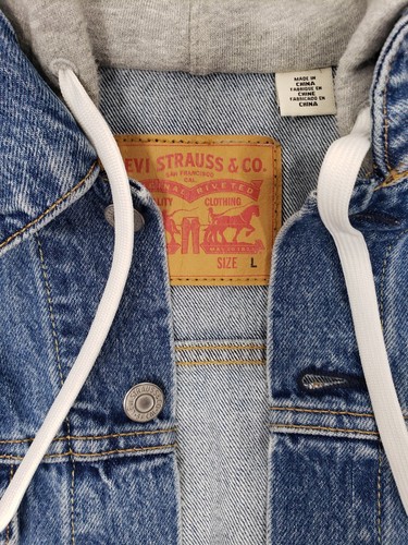 Levi Strauss Hybrid Sweatshirt-Style Hooded Original Denim Trucker Jacket Large - Picture 5 of 12