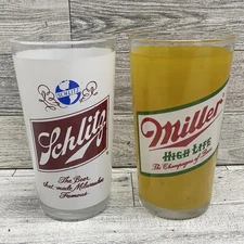 Vintage Miller High Life Schlitz Beer Advertising Bar Glass Cup Lot