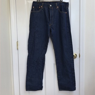 Levis 501 Jeans Mens 36x34 Dark Wash Blue Button Fly Straight Denim WaterLess