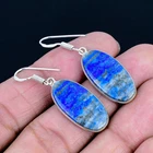 Lapis Lazuli 925 Silver Plated Handmade Earrings of 1.7"