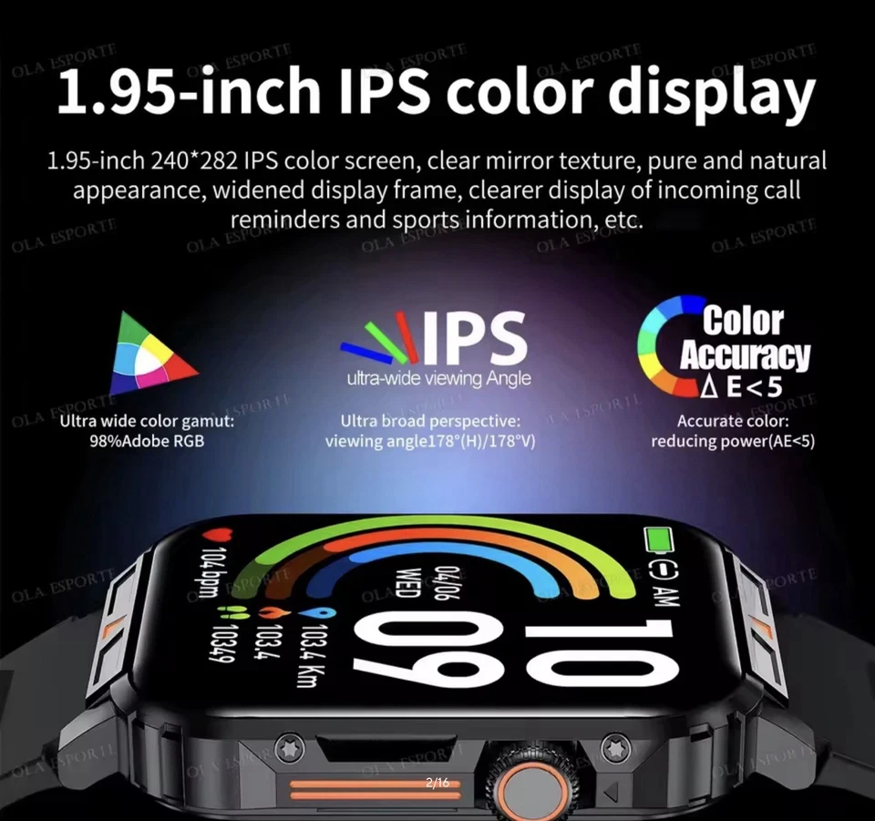 Orologio Smart Watch 1,95" IP68 Uomo Donna Fitness Salute Sport - Immagine 2 di 4