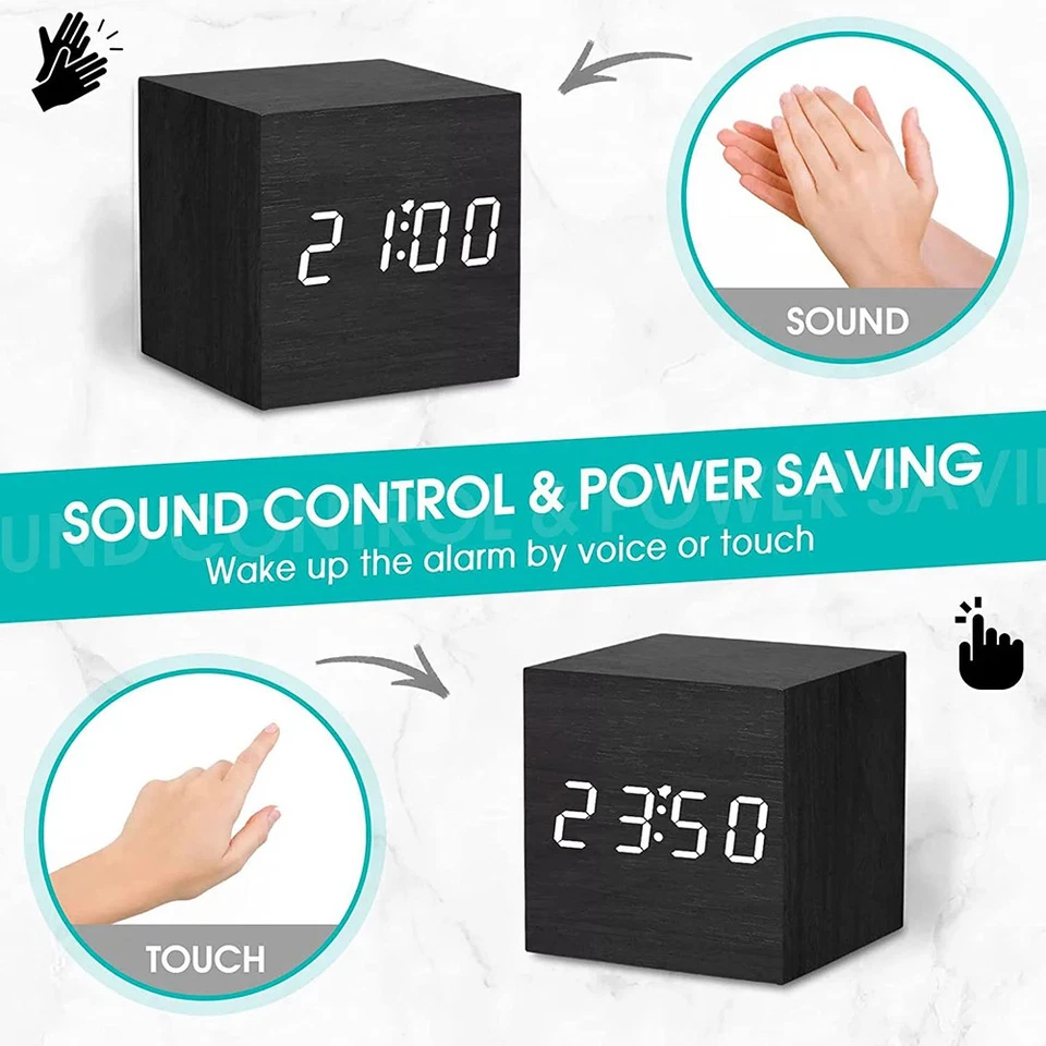 Reloj Despertador Digital con Temperatura LED Reloj Arte Ornamento USB/Alimentado por Batería Foto 4 de 4