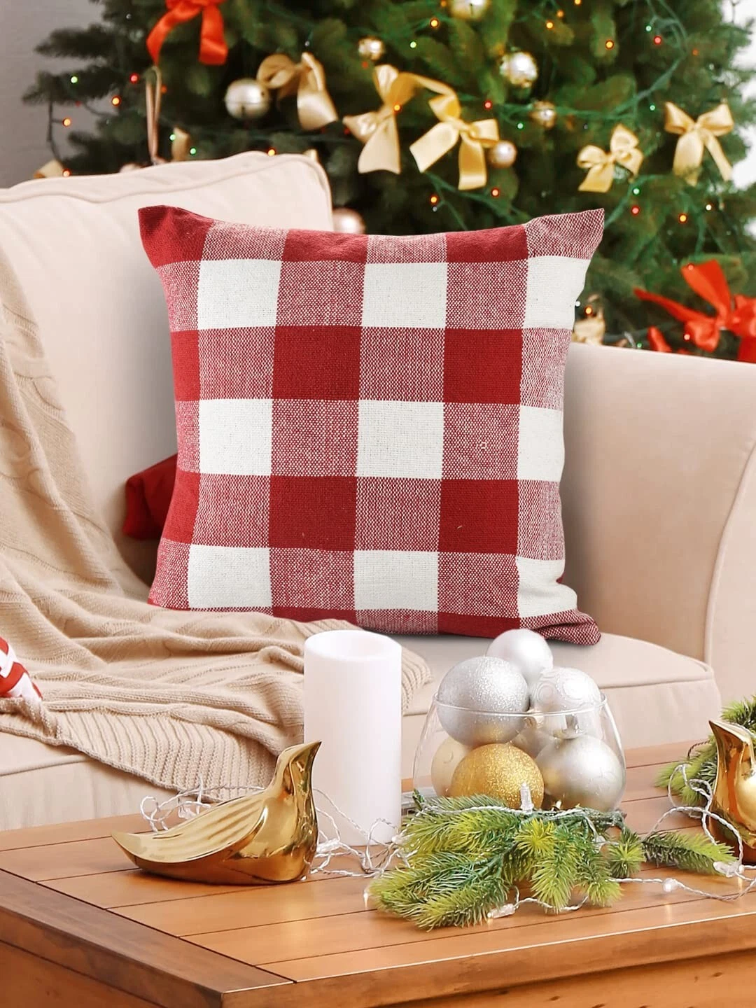 Indian Throw Cotton Check Cushion Cover For Sofa, Living Room Or Bed 18x18 inch