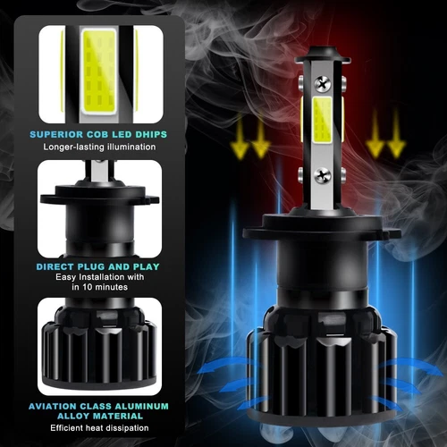 H7 LED Headlight Bulb Kit High or Low Beam 6000K Super White 308000LM Lights 2x - Picture 8 of 10