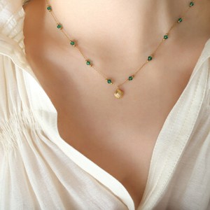 Authentic Woman 18K Gold Plated Green Crystal Beaded Shell Charm Chain