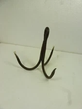 Antique Hand Forged Wrought Iron Tri Hook w/ Loop 6" Tall
