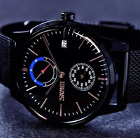 Skm Herren Armband MäNner Uhr Schwarz Edelstahl - Mesh Armband Tag Datum