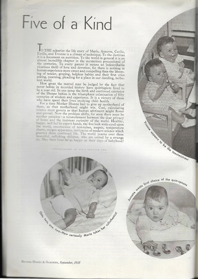 ЛУЧШИЕ ДОМА И САДЫ сентябрь 1935 DIONNE QUINTUPLETS КРЫТЫЙ САД красивая реклама  - Изображение 2 из 2
