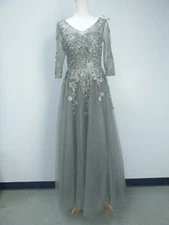 JJ's House Gray Tulle Lace V-Neck Formal Mother of the Bride Dress Sz 8 152148
