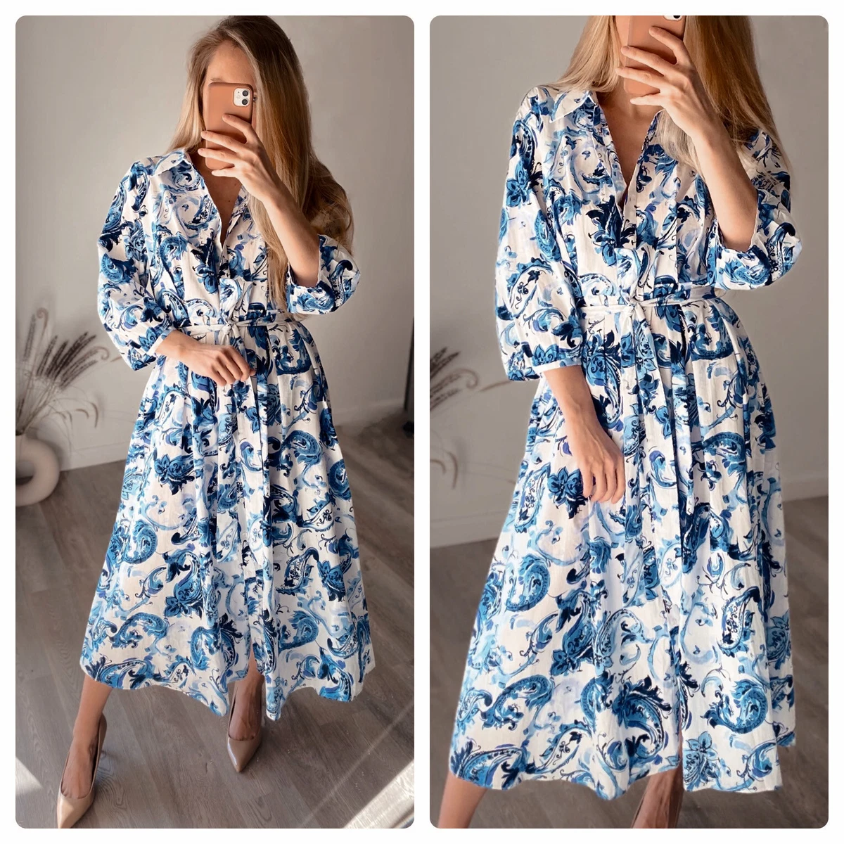 Zara printed poplin dress top