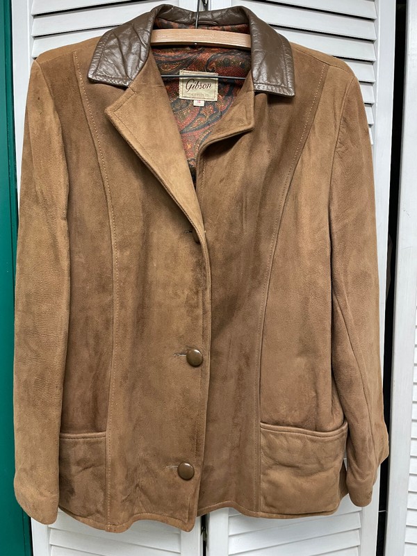 Gibson brown suede leather jacket women sz 14 paisley lining