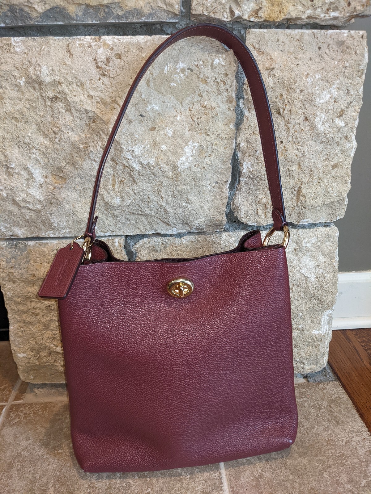 Coach Leather Bucket Bag dark cherry brass Gem