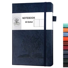 Daofary Dotted Journal Notebook with Pen Holder— A5 Leather Dot Grid Notebook...