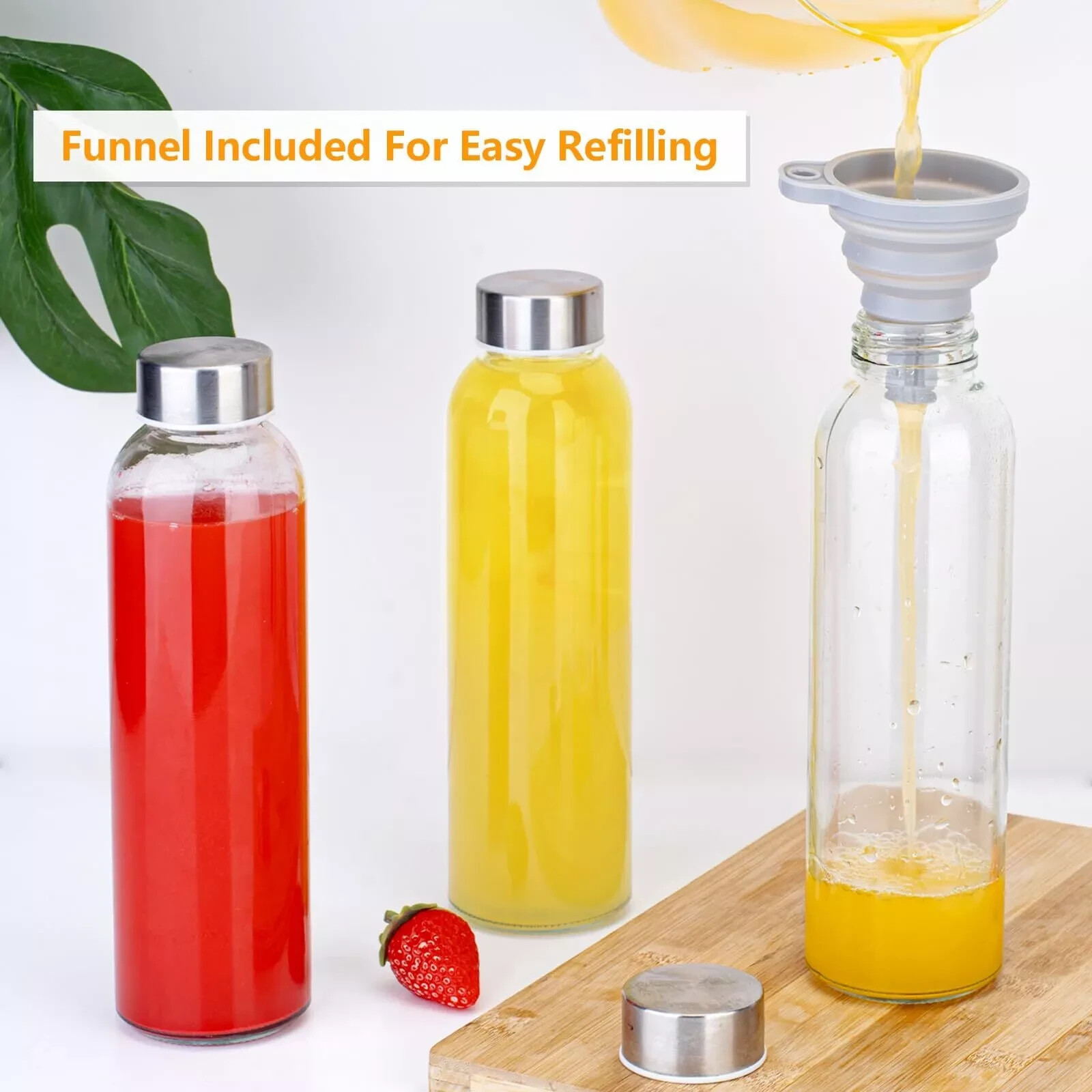 Glass Juice Bottles with Lids for Juicing 18 oz Reusable Clear Glass Water Bo...