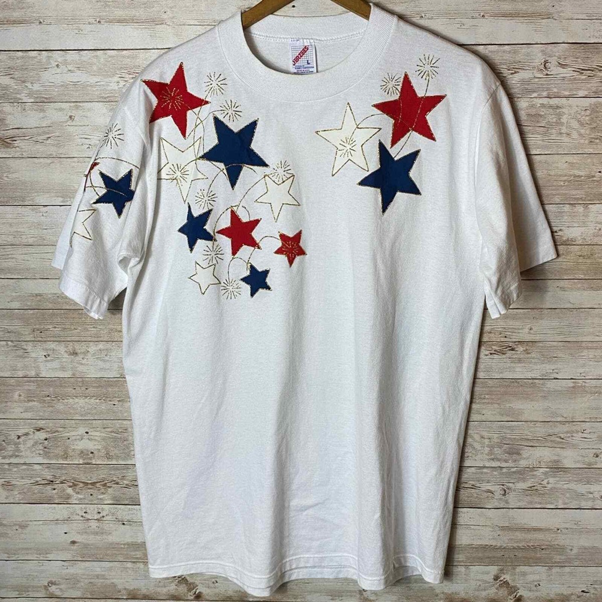 Red, White & Blue Stars White T-shirt Size Large | eBay