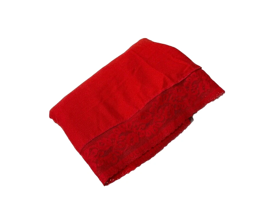 Vintage Beautiful Tablecloth Red Round Lace Trim 64" Luxury Solid Home Decor - Image 4 of 4