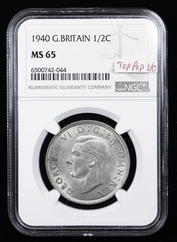 1940 GREAT BRITAIN HALF CROWN NGC MS65, TOP POP 3/0