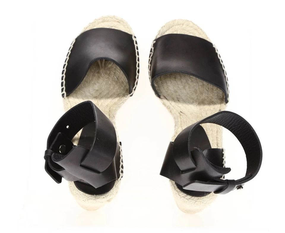 Sandalias alpargata VINCE de cuero negro con correa al tobillo y tacón de cuña talla 39 Foto 3 de 4